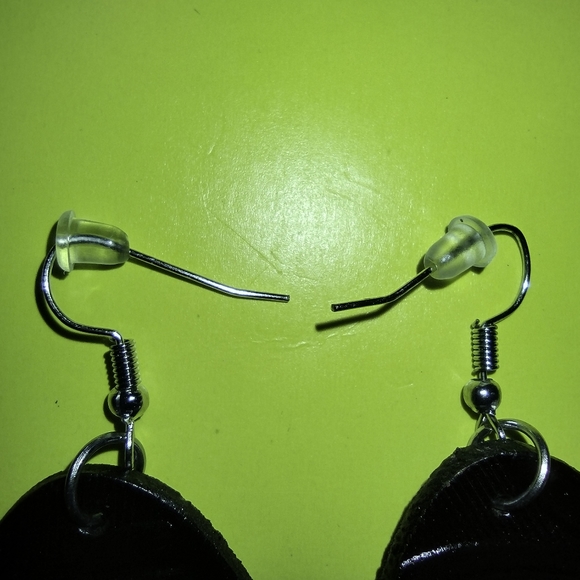 Paparazzi Earrings - Large Black Leather Dangled Earrings with a Flower Carving - Picture 3 of 9